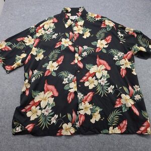 Iolani Mens  3XL Tropical Floral Short Sleeve Hawaiian Shirt Blue/Black USA